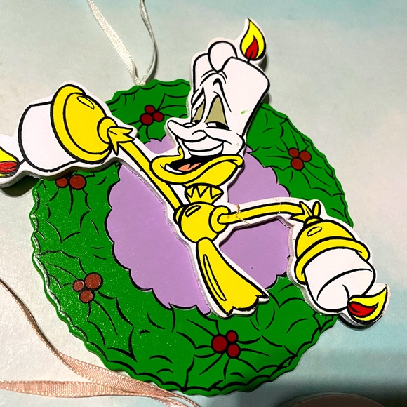 DISNEY’S BEAUTY & THE BEAST VTG 90s KURT ADLER WOODEN HANDCRAFTED XMAS ORNAMENTS - Picture 6 of 16